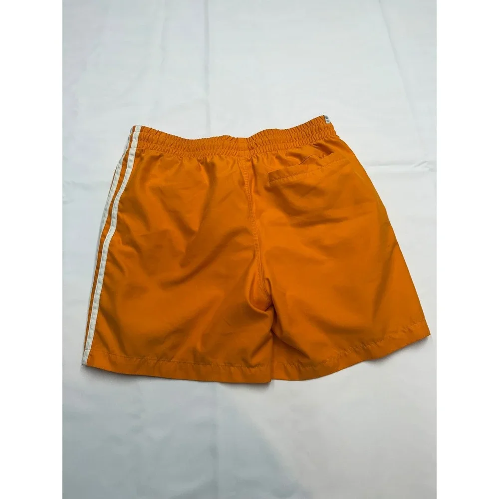ADIDAS Mens Medium Orange White Three Stripe Mesh Lined Pull On Swim Trunks E14